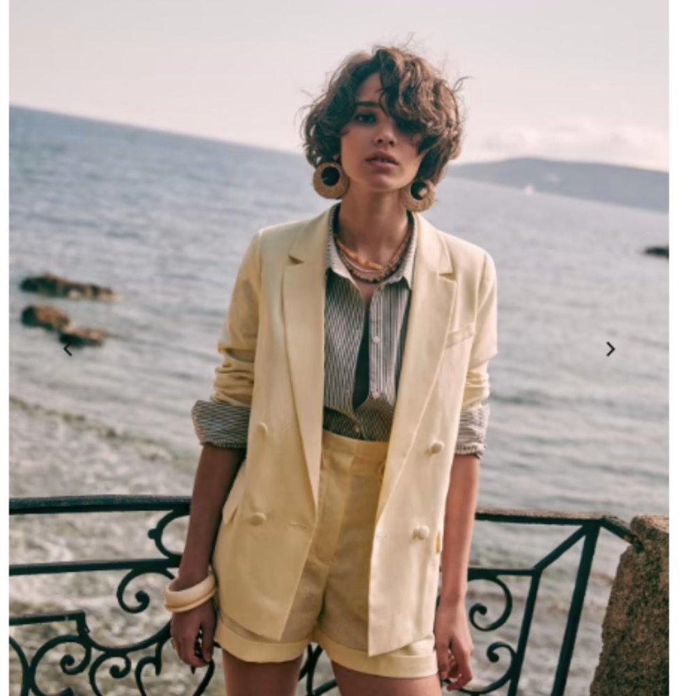 Sezane Christie Blazer EUC in light yellow linen